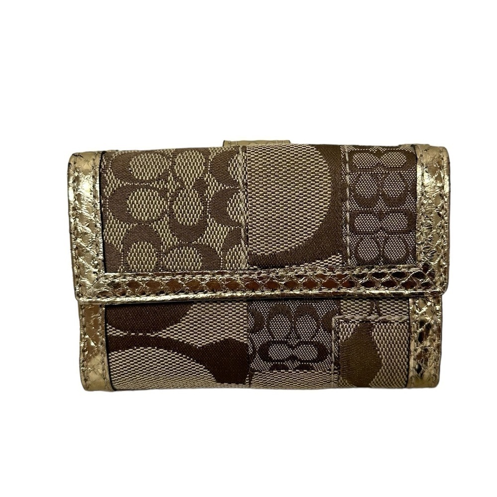 Coach Signature Patchwork Snakeskin Mini Wallet In Khaki/Gold RARE New With Tags - Picture 3 of 15